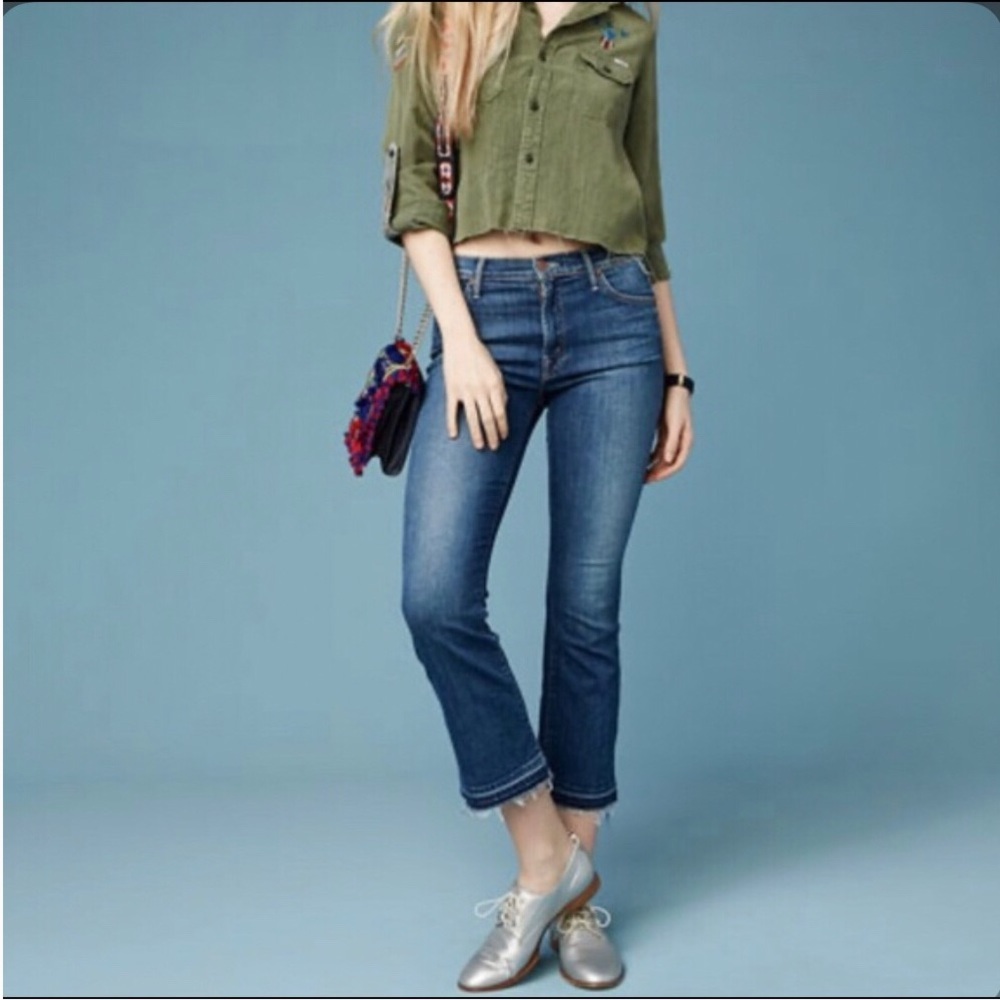 MOTHER Jeans Insider Crop Undone Hem in Medium Kitty size 26